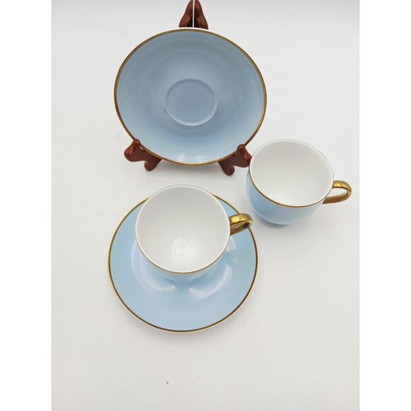 Ralph Lauren Hampton’s Tea Sky Blue with Gold Trim CUPS & SAUCERS Set Of 2 Vtg - Picture 8 of 10